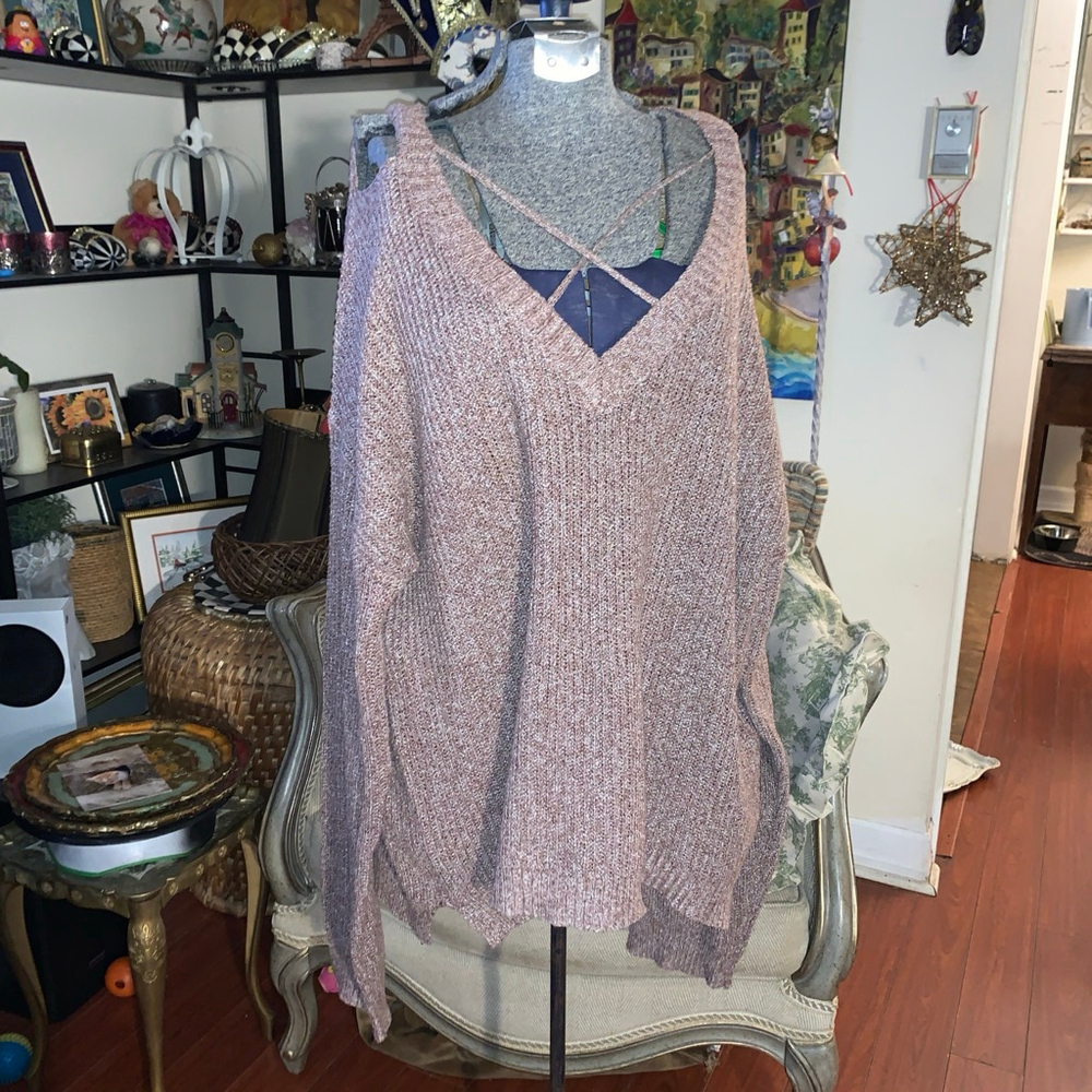 Women's MORAL FIBER Brown & White V-Neck Sweater 3X